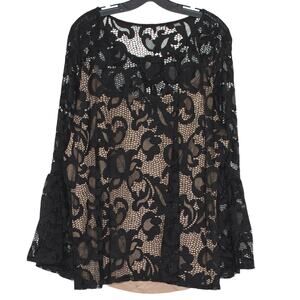 NWT Top Lace Bell Sleeve Floral Whimsigoth Romantic Feminine Witchy Black 3X